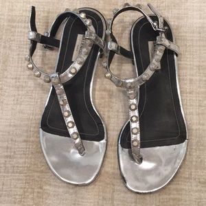 Balenciaga silver stud t strap sandal